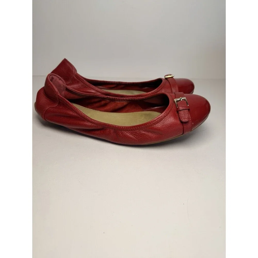 Cole Haan Women's Red Leather Patent Toe Buckle Ballet Flats - Size 10B